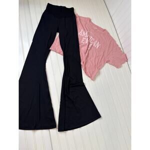 Aerie Offline Flared Leggings & American Eagle Oversized Cropped Tee Bundle Sz S